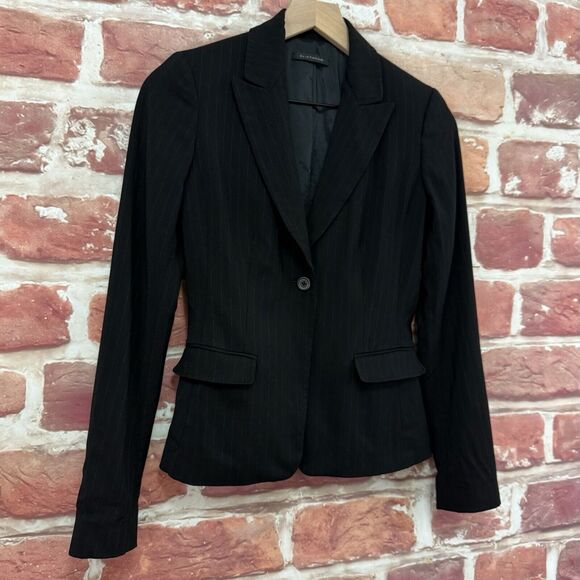 Elie Tahari Jacket Women's XXS Petite Black Blue Pinstriped Career Work Blazer - Picture 2 of 8